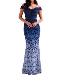 Montage by Mon Cheri Off The Shoulder Ombre Dress in blue ombre - women's dress
