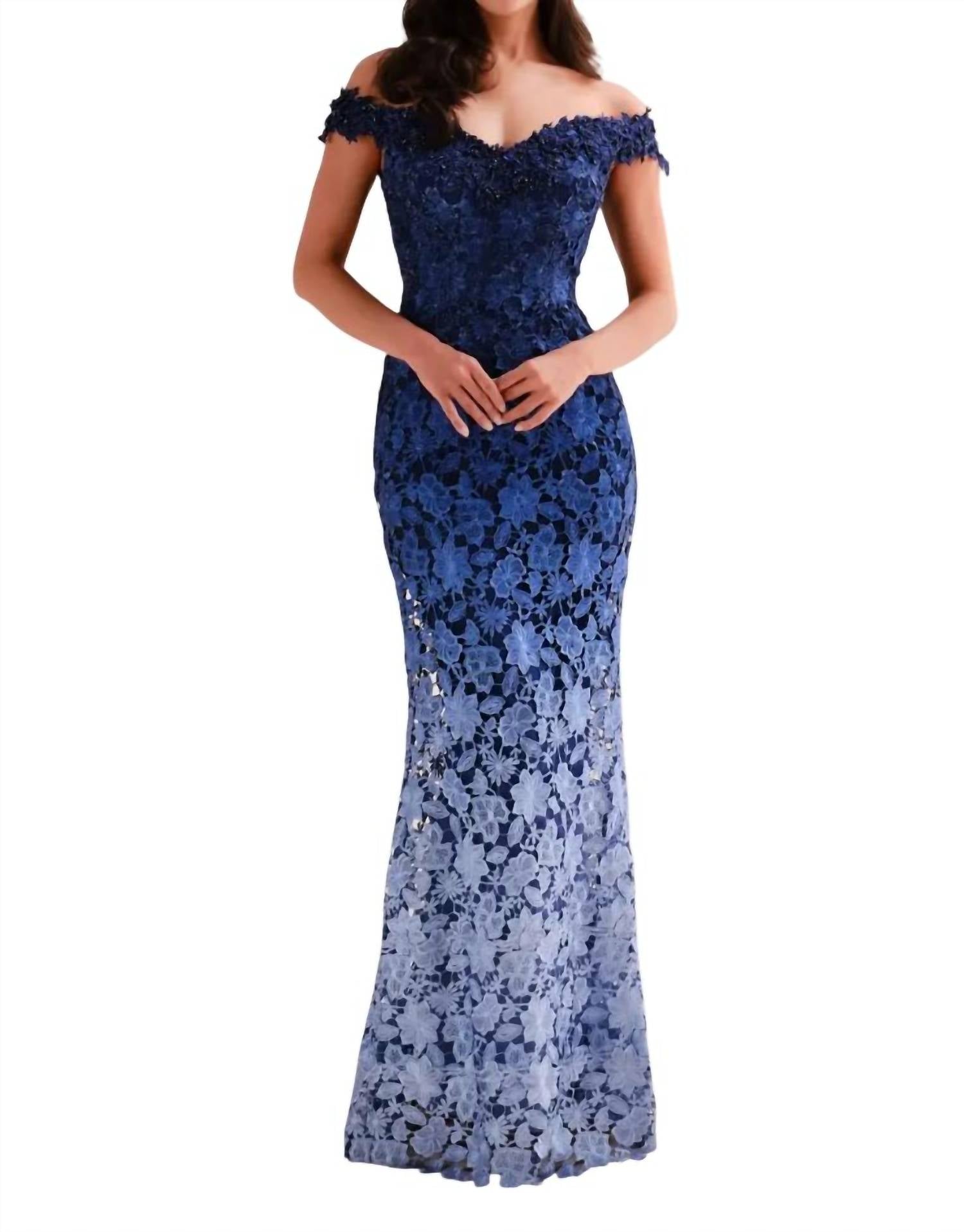 Montage by Mon Cheri Off The Shoulder Ombre Dress in blue ombre - women's dress