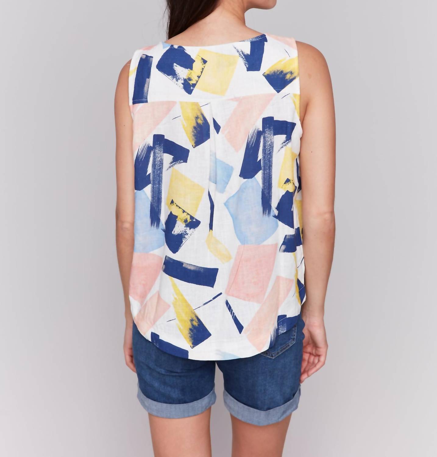 Charlie B - Sleeveless Print Top With Rounded Hem