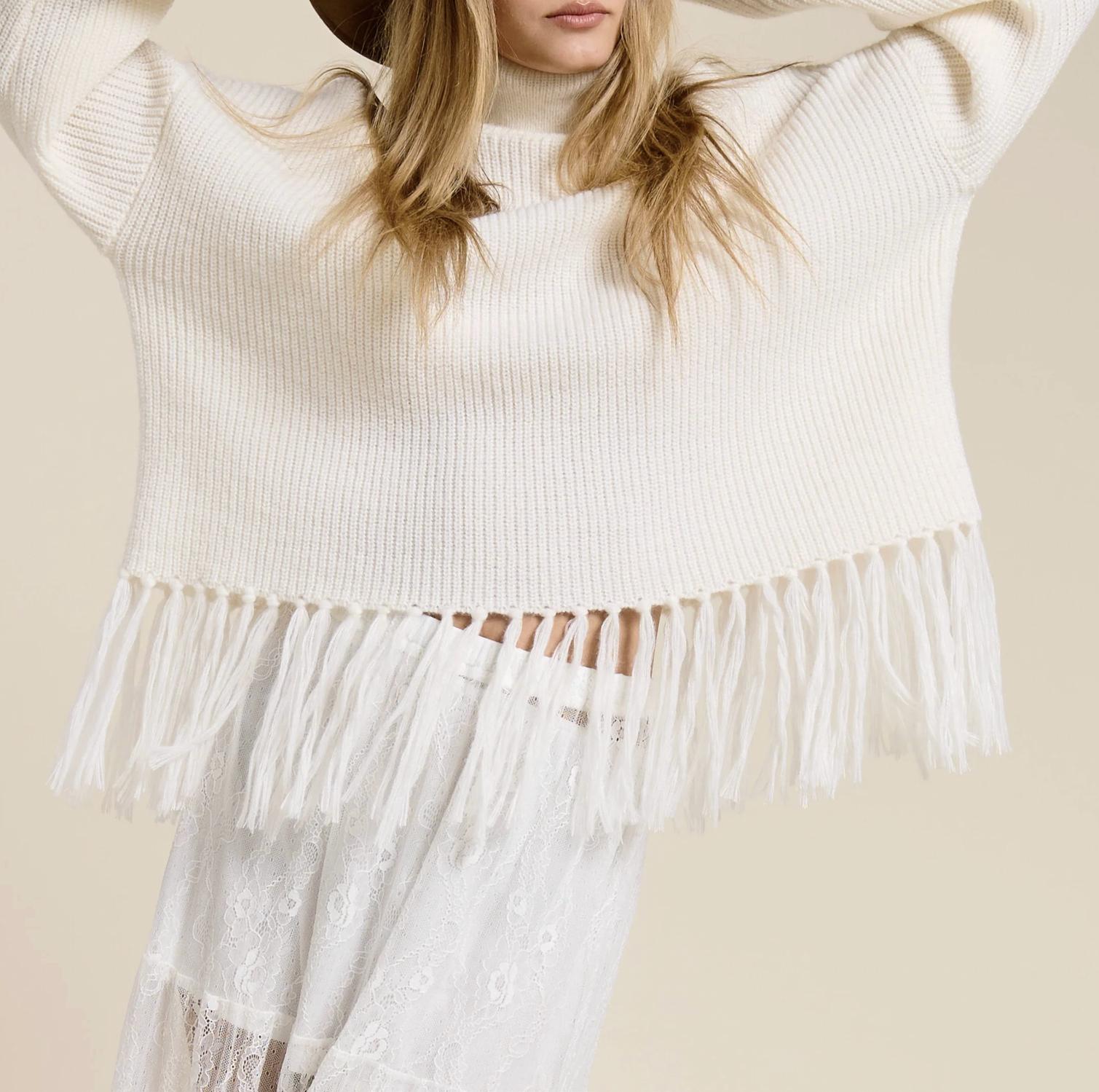 Mimosa - Fringe Hem Ribbed Turtleneck Sweater