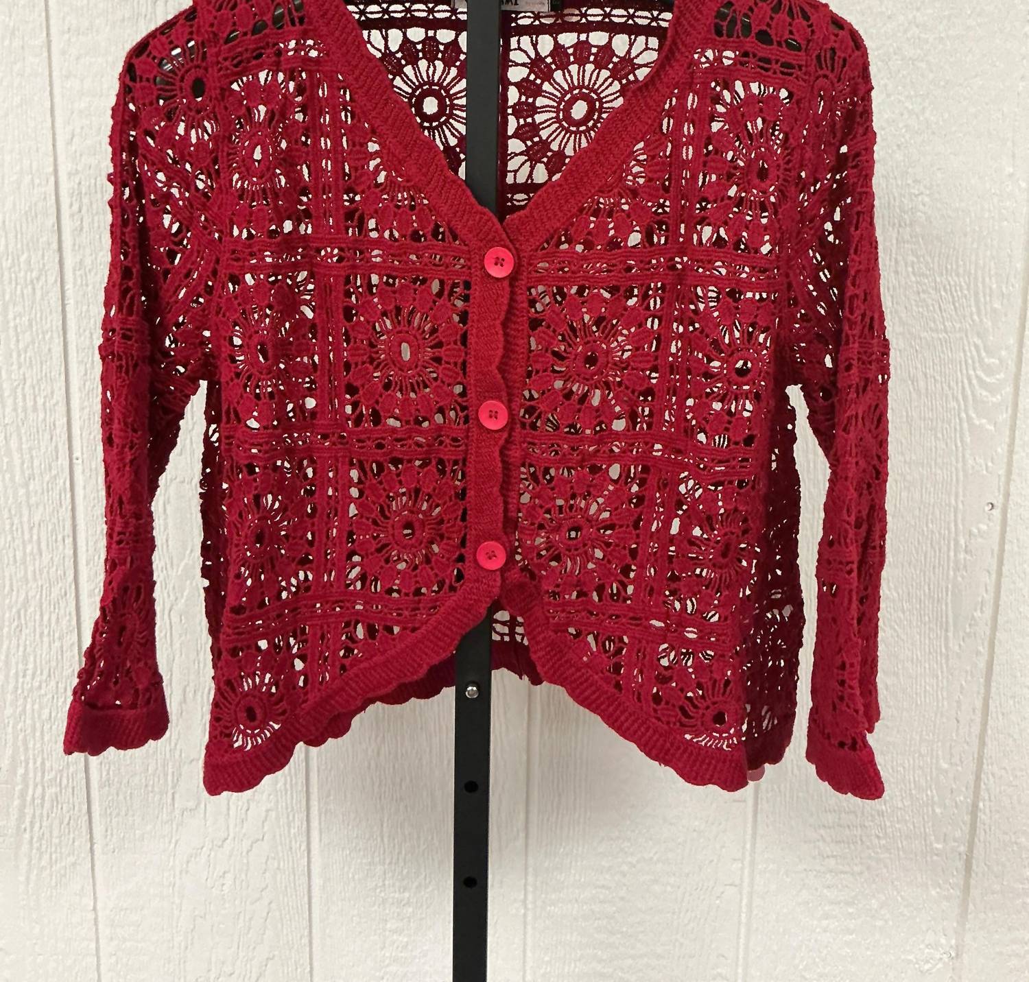 Origami Women's Crochet Cardigan in red - women's cardigan