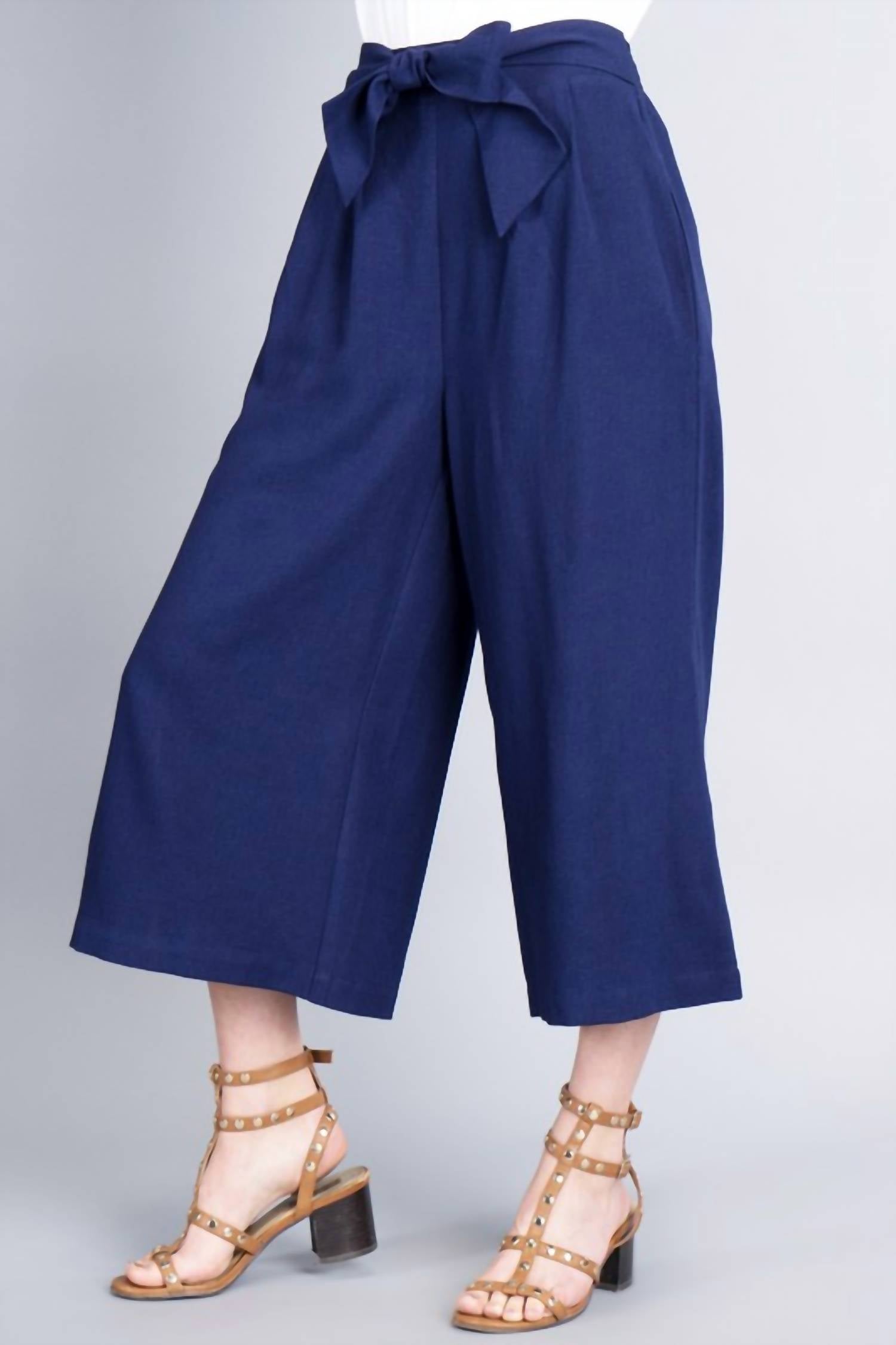 Tea N Rose - Cropped Flare Pant With Bow Waistband
