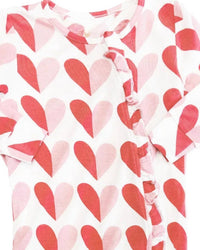 PINK CHICKEN Girls' Ruffle Bamboo Romper in pink half hearts - kids' item - detail view