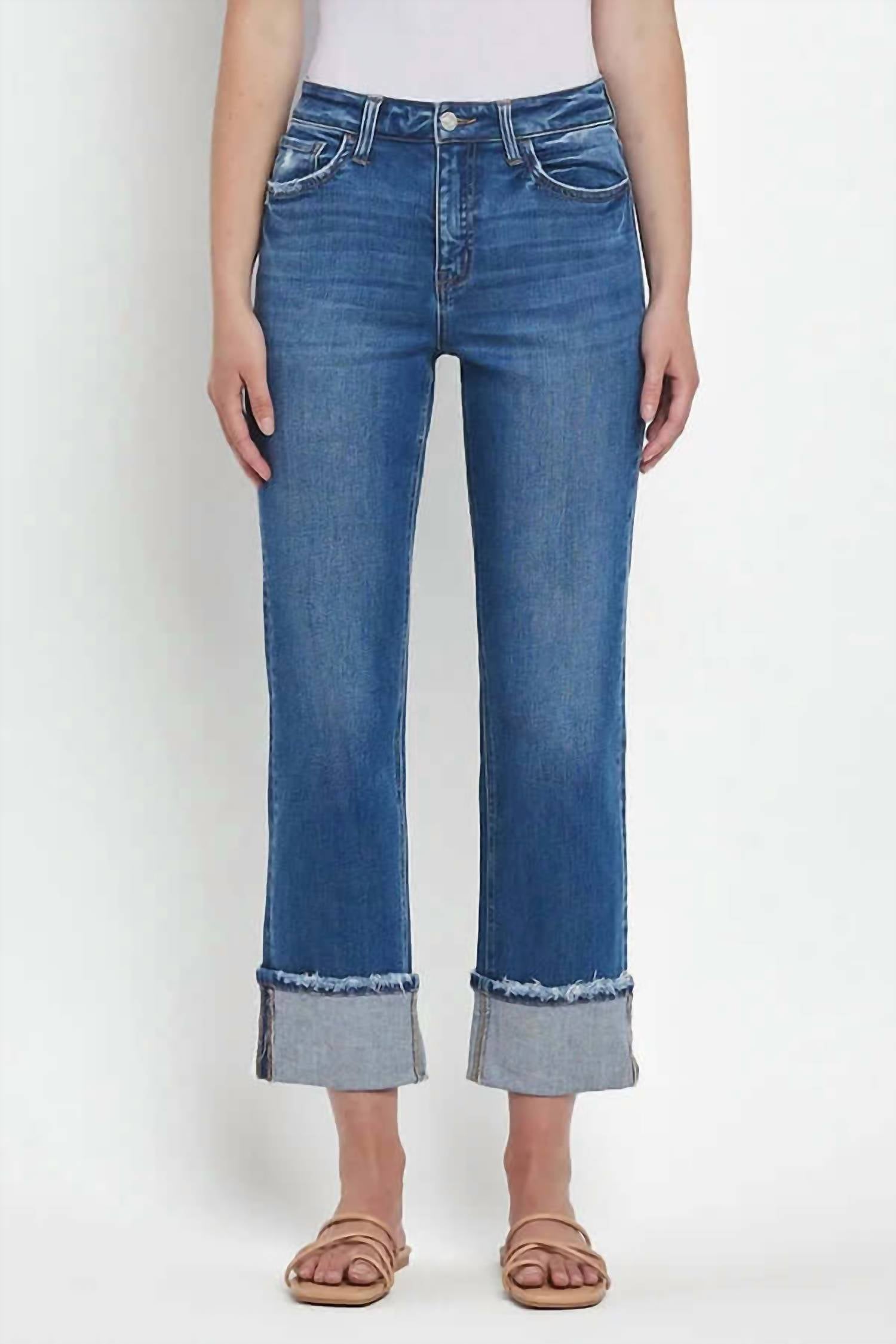Lovervet - High Rise Cuffed Straight Leg Jeans