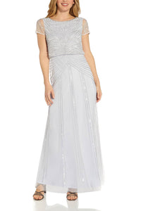 Adrianna Papell - Bateau Neck Short Sleeves Long Gown