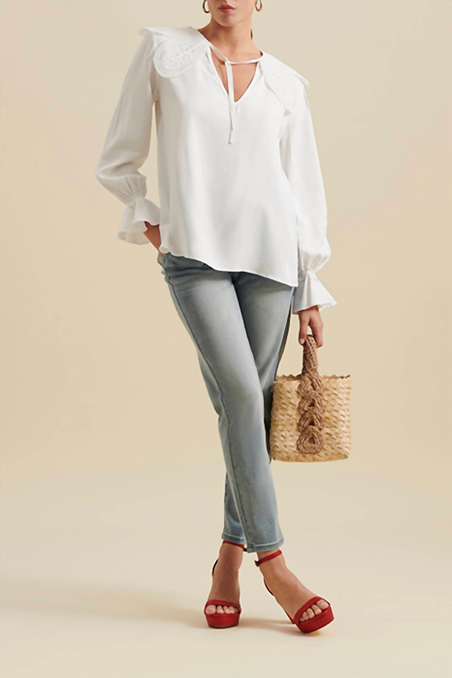 Anne Fontaine - Oihan Embroidered Overlay Collar Blouse