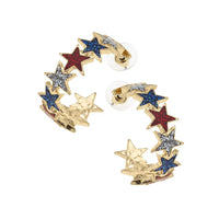 CANVAS Style Star Spangled Glitter Hoop Earrings in red silver blue - women's jewelry