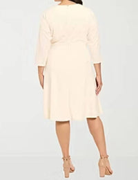 London Times - 3/4 Sleeve A-line Midi Dress