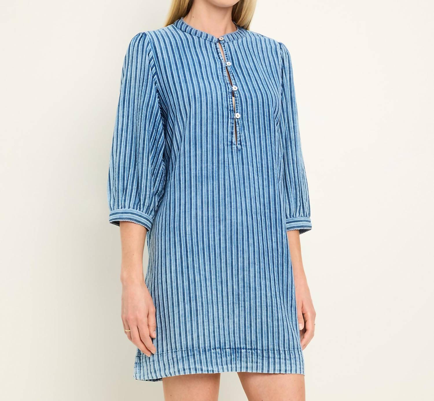 Michael Stars Leanne Mini Dress in indigo stripe - women's dress - detail view