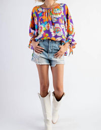 Easel - Floral Mirabelle Satin Blouse