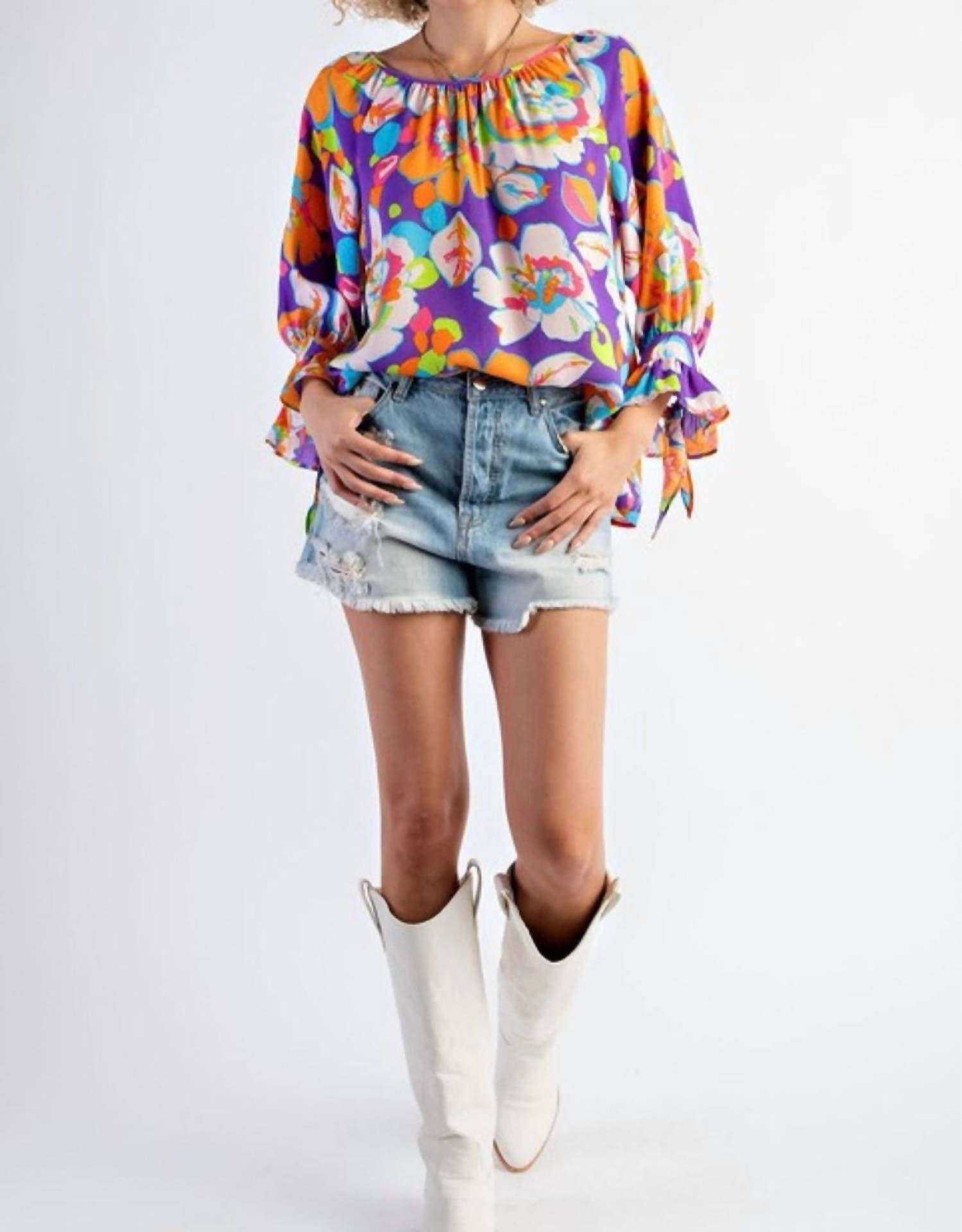 Easel - Floral Mirabelle Satin Blouse