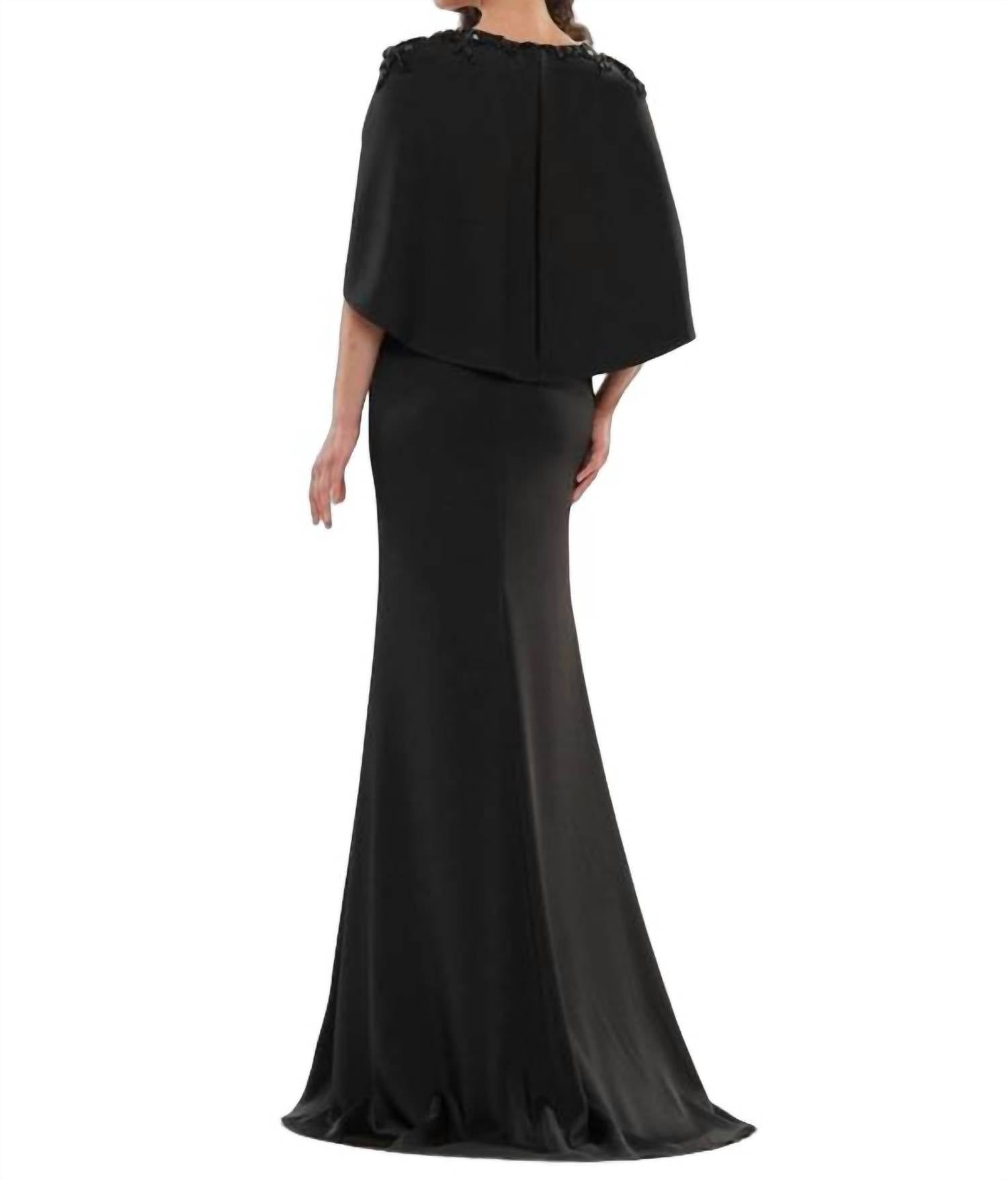 Marsoni By Colors - Beaded Shoulder Cape Evening Gown