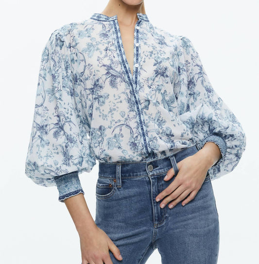 Alice + Olivia - April Pleated Blouson Sleeve Top