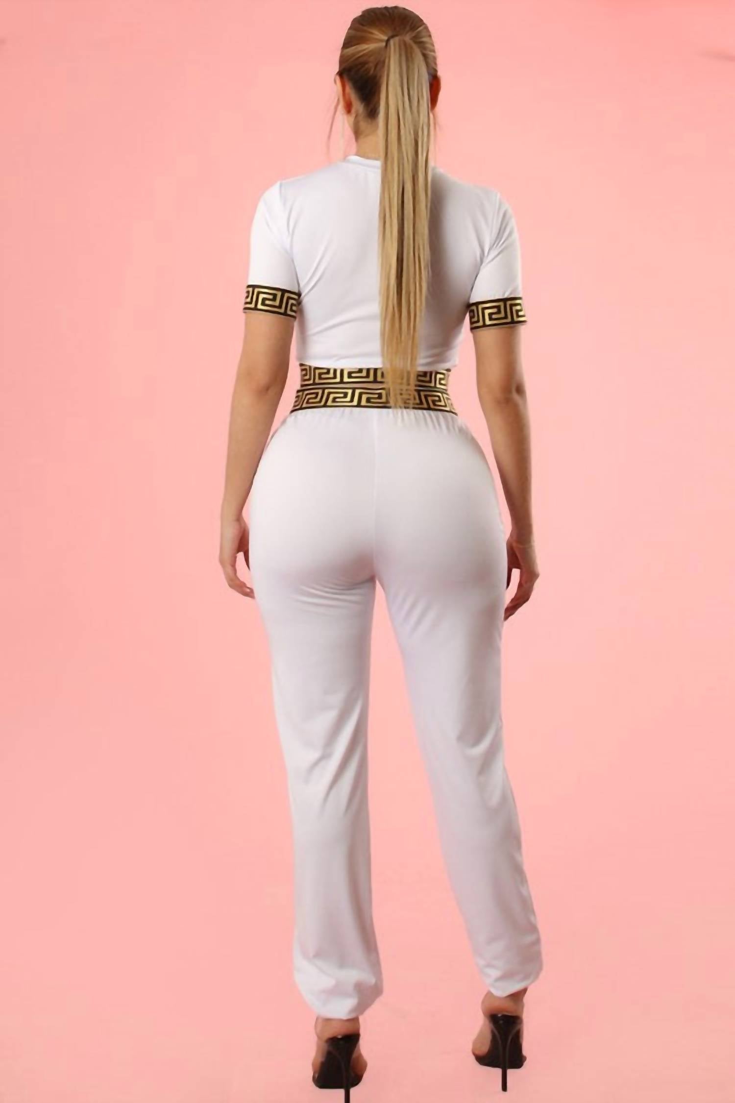 Yellow Cabbage - Crop Top And High-waisted Trimmed Wide Leg Two-piece Set