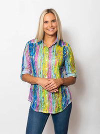 Sno Skins - Printed Crinkle Button Shirt Top
