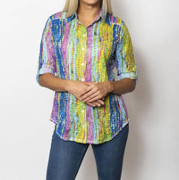Sno Skins - Printed Crinkle Button Shirt Top
