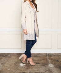 PAPARAZZI Linen Blend Jacket with Tonal Embroidery in oatmeal - women's jacket - alternate view