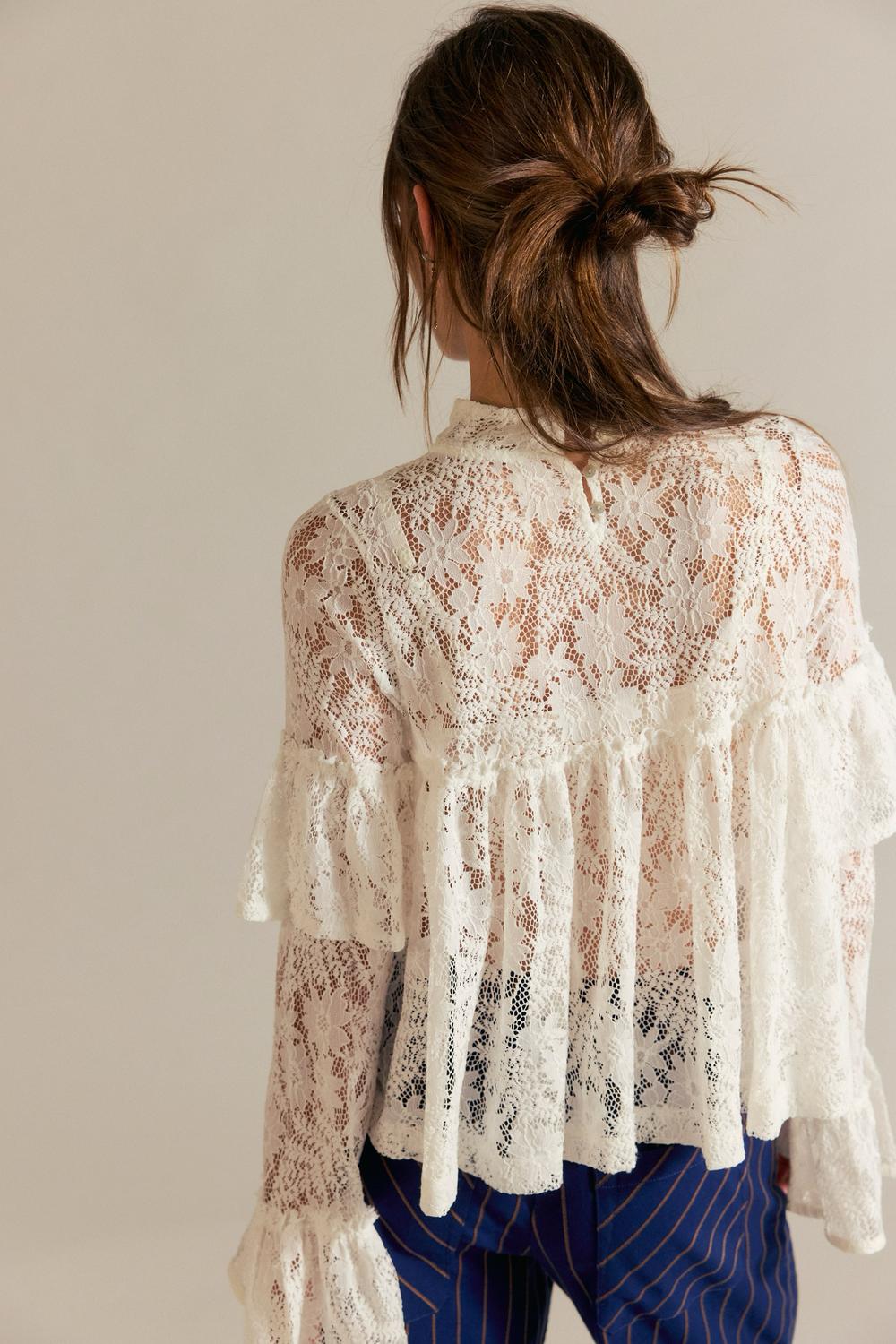 Free People Lilabeth Lace Top in clean ivory - women's blouse - alternate view