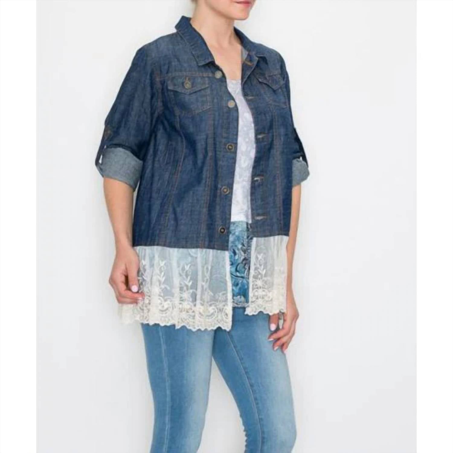 Origami - Denim Jacket with Lace Hem Detail