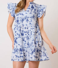 FANTASTIC FAWN Western Print Sleeveless Mini Dress in light blue - women's dress - alternate view
