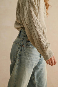 Miou Muse - Lace Trim Cable Knit Sweater