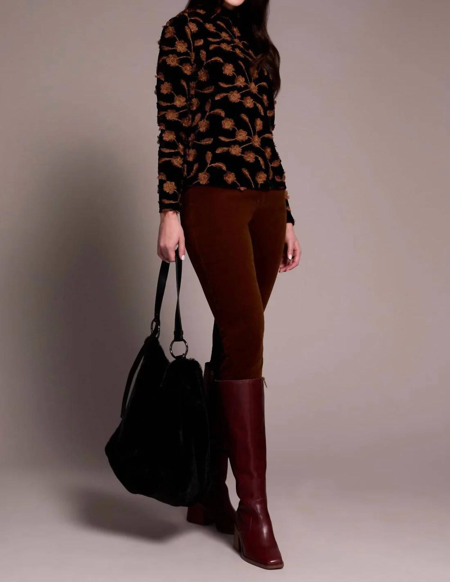 Tribal - Eliza Embellished Velvet Mock Neck Top