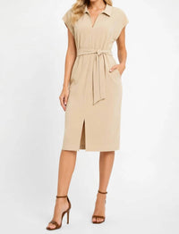 Maggy London - Collared Split Neck Midi Dress