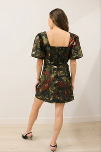 B.Right - Dita Jacquard Print Short Puff Sleeve Mini Dress