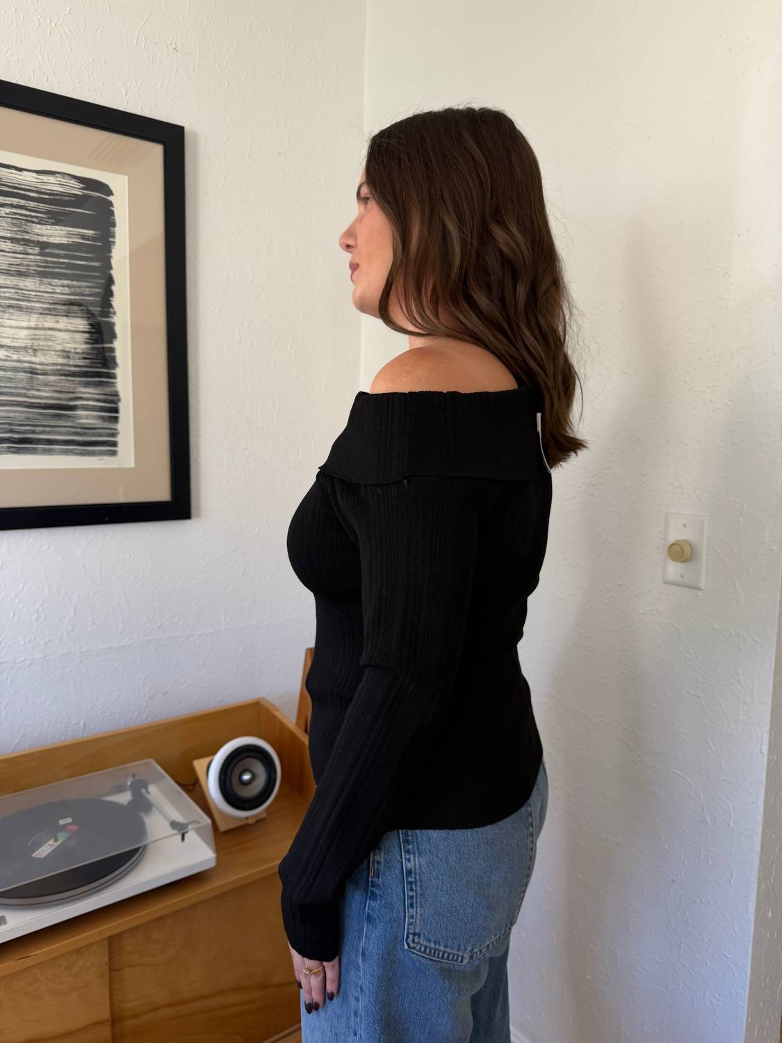 Miou Muse - Aiden Ribbed Off The Shoulder Long Sleeve Top