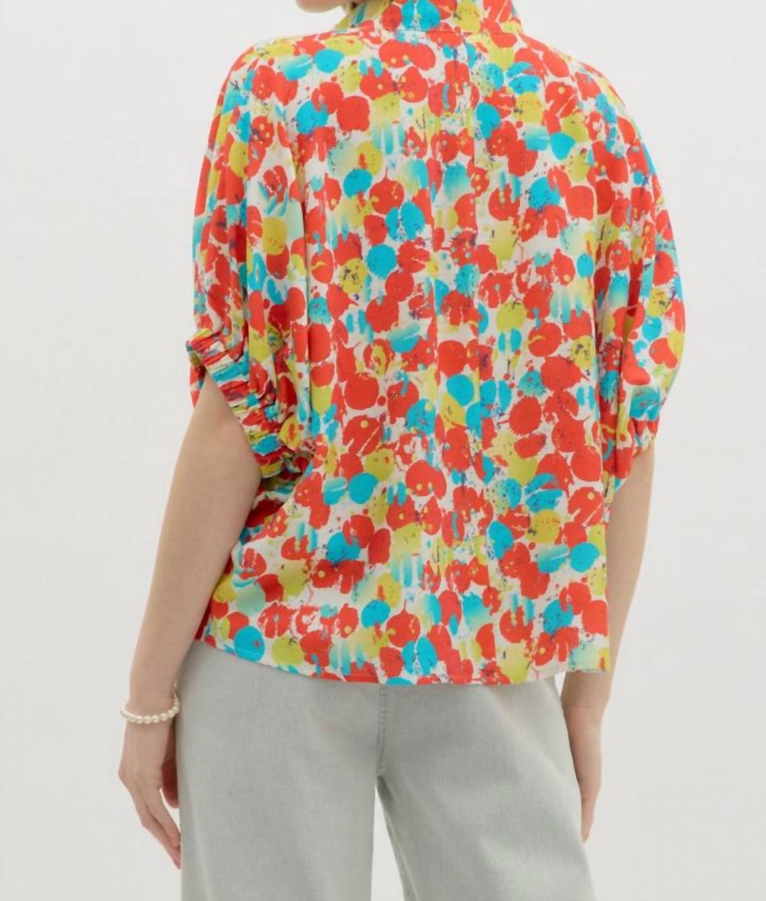 Entro - Abstract Print Gabby Split Neck Top