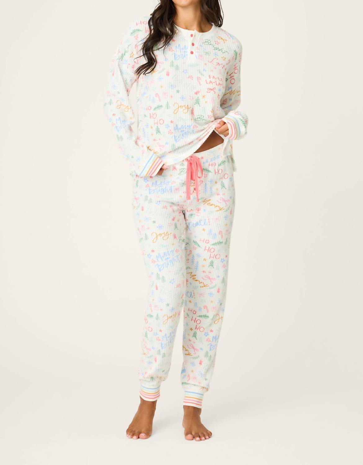 PJ Salvage Ski Jammie Classics Fa La La Pajama Set in ivory - women's sleepwear