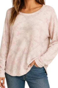 Z Supply Sun Ray Tie Dye Top in pink - women's long sleeve top - detail view