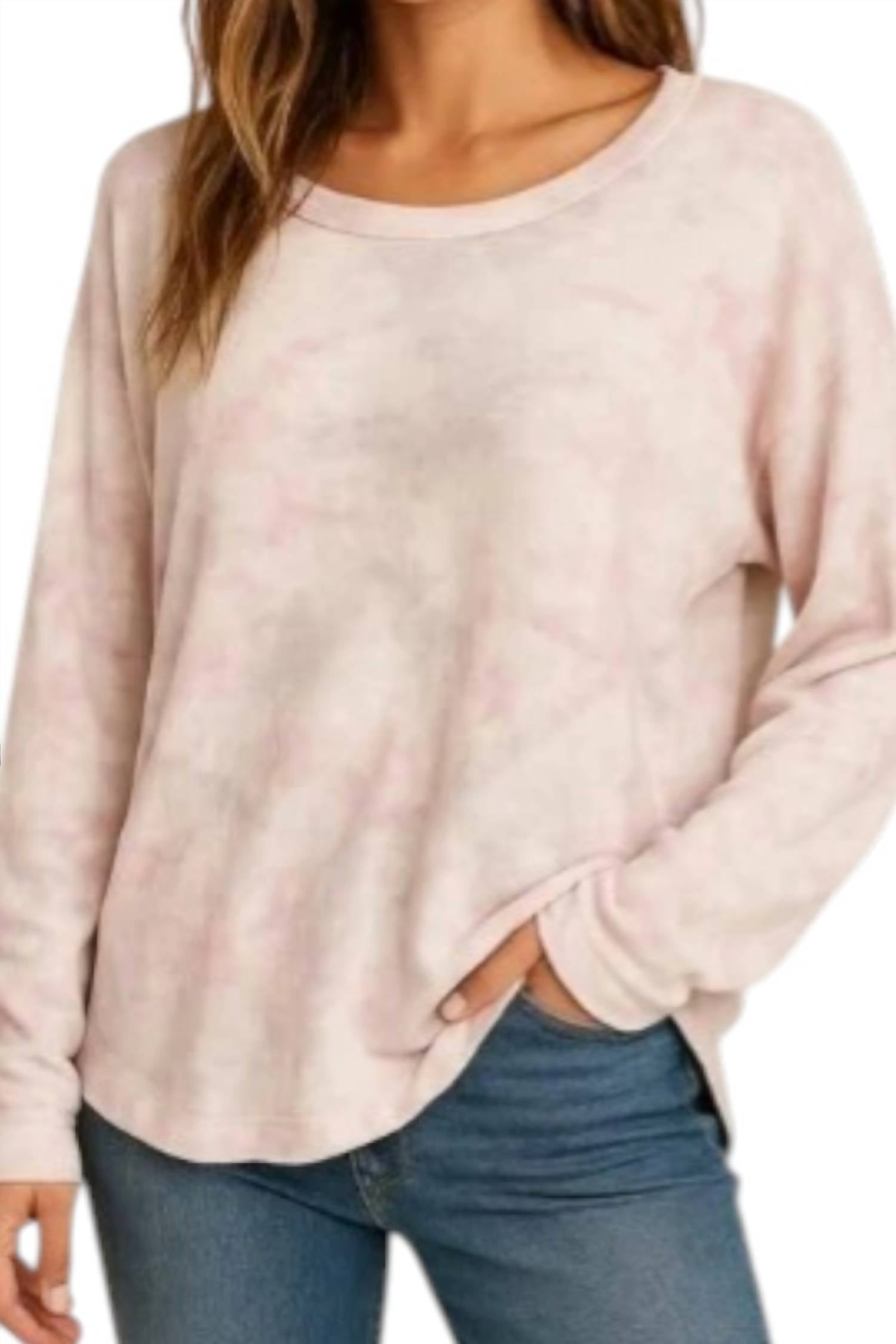 Z Supply Sun Ray Tie Dye Top in pink - women's long sleeve top - detail view