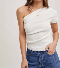Bluivy - Draped Knit Asymmetric One Shoulder Knit Top