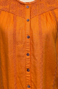 Paparazzi - WOMEN'S SLEEVELESS LINEN EMBROIDERED BUTTON-UP BLOUSE