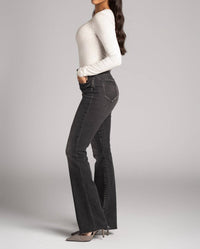 MAJESTIC FILATURES Soft Touch Merrow Edge Crewneck Tee in brume chine - women's long sleeve top - detail view