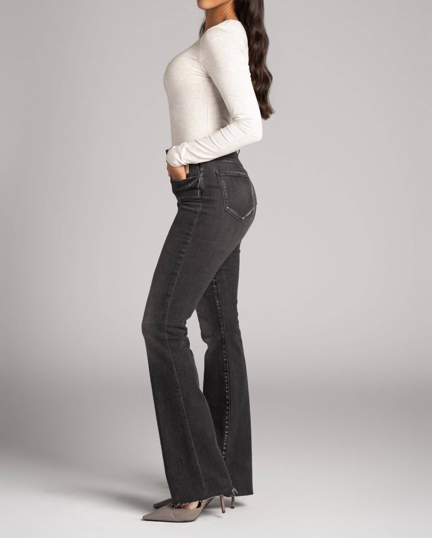 MAJESTIC FILATURES Soft Touch Merrow Edge Crewneck Tee in brume chine - women's long sleeve top - detail view