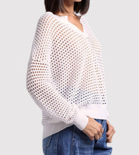 Minnie Rose - Mesh Split Neck Long Sleeve Top