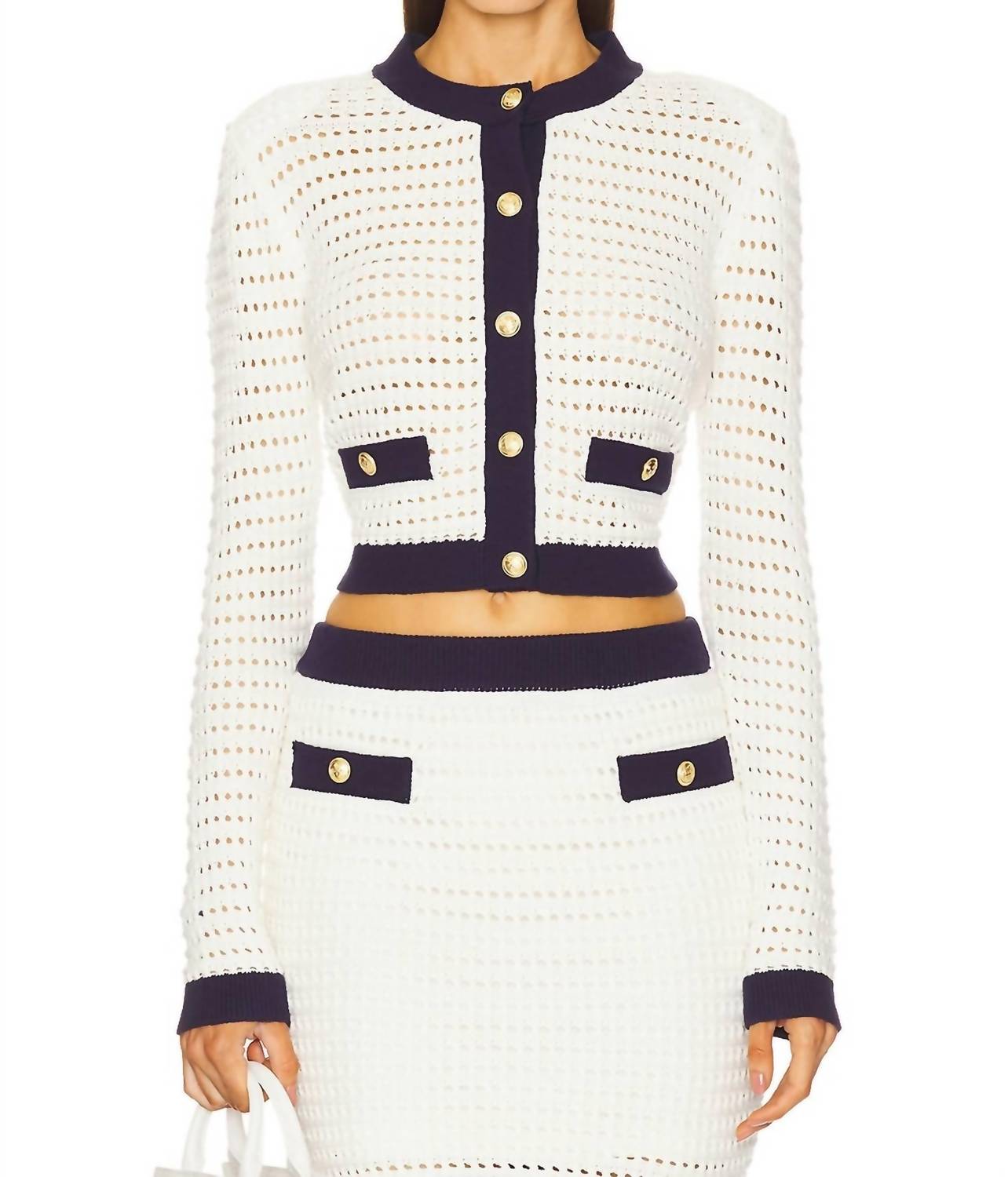 STEVE MADDEN Casette Button Down Cardigan in navy ivory - women's cardigan