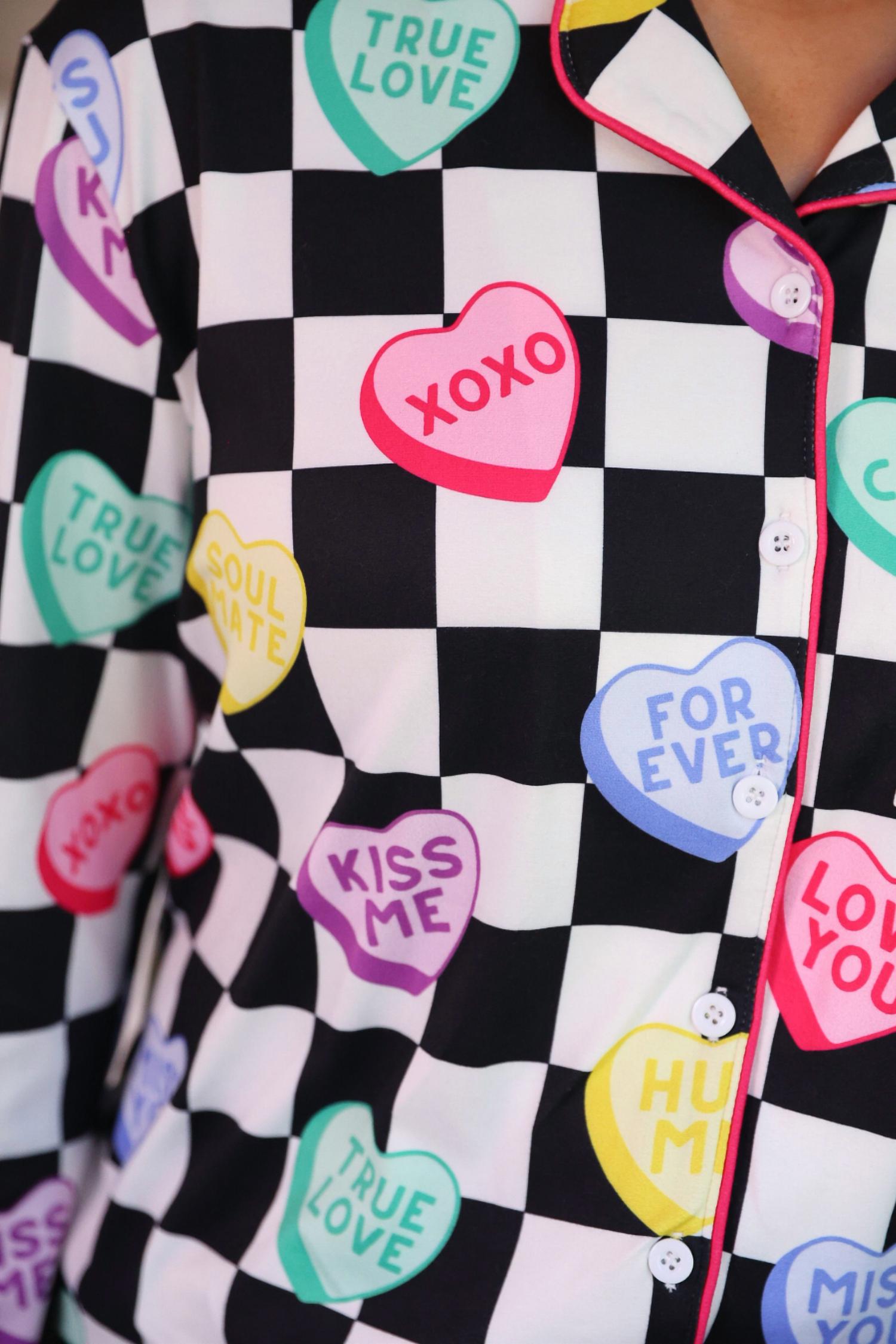 Jess Lea - Checkered Conversation Hearts Ruffle Pajama Set