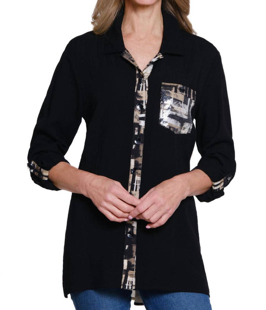 Multiples - Roll Tab Long Sleeve Hi-lo Button Front