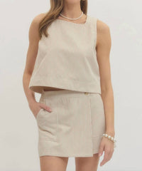 Entro - Striped Sleeveless Crop Top And Skort Set
