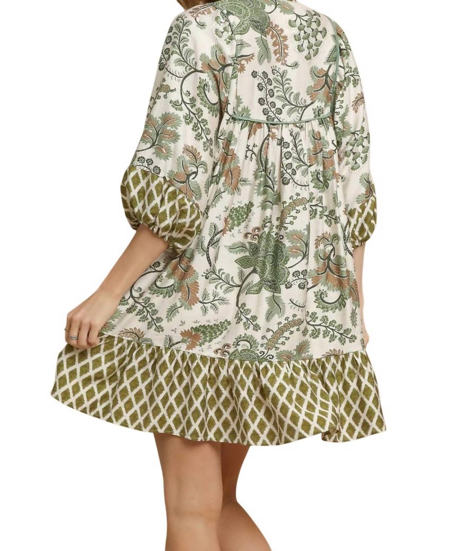 Umgee - Mixed Print 3/4 Sleeve Dress