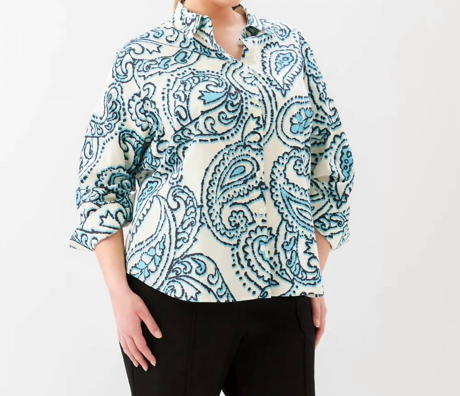 Karen Kane - Ruched Sleeve Button- Up Shirt - Plus