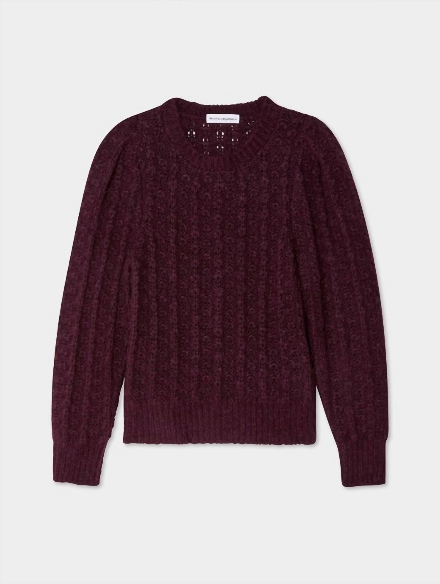 White + Warren - Plush Pointelle Puff Sleeve Crewneck Sweater