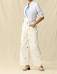 Bayeas - Wide Leg Jeans With Multicolor Embroidery