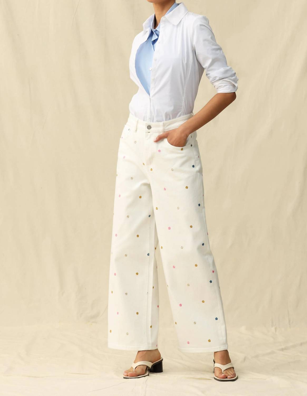 Bayeas - Wide Leg Jeans With Multicolor Embroidery