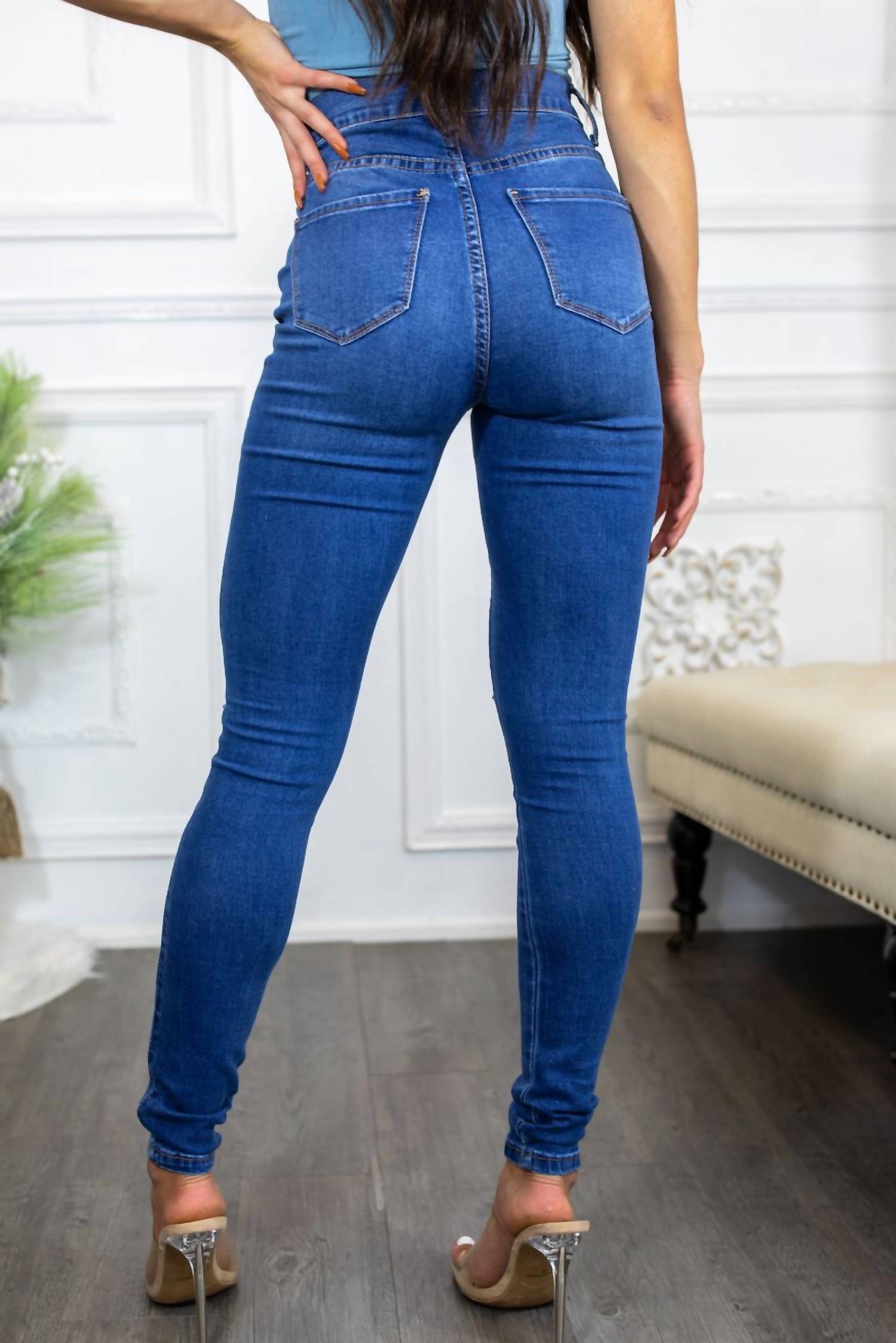 Surelymine - Just a Little Knee Cut High Waisted Great Stretch Jeans