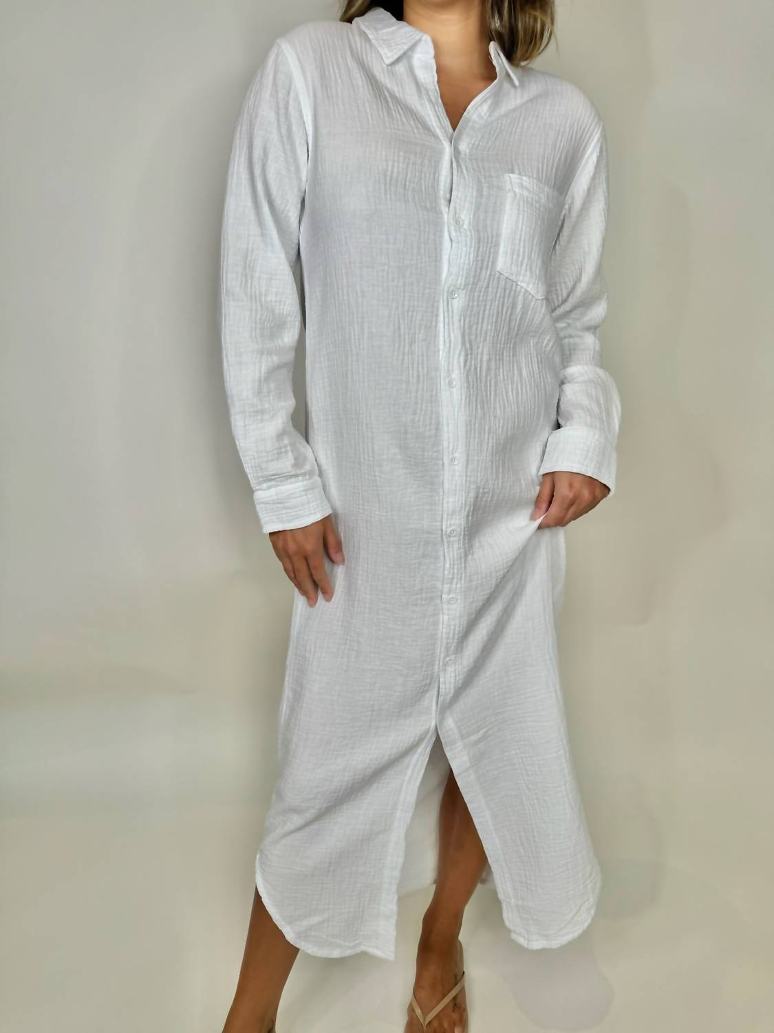 Bobi - Button Front Maxi Shirt Dress