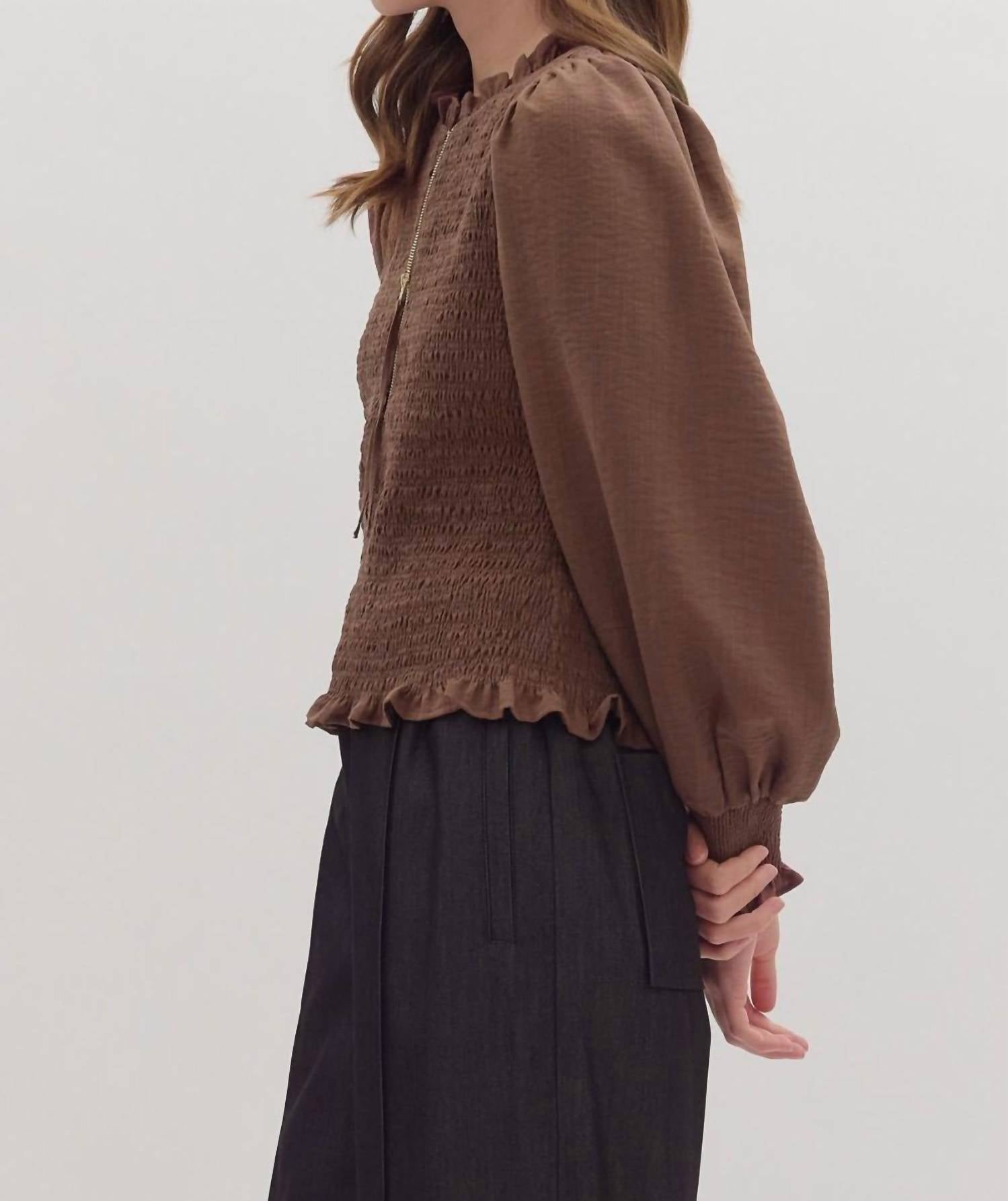 Entro - Long Sleeve Smocked Top